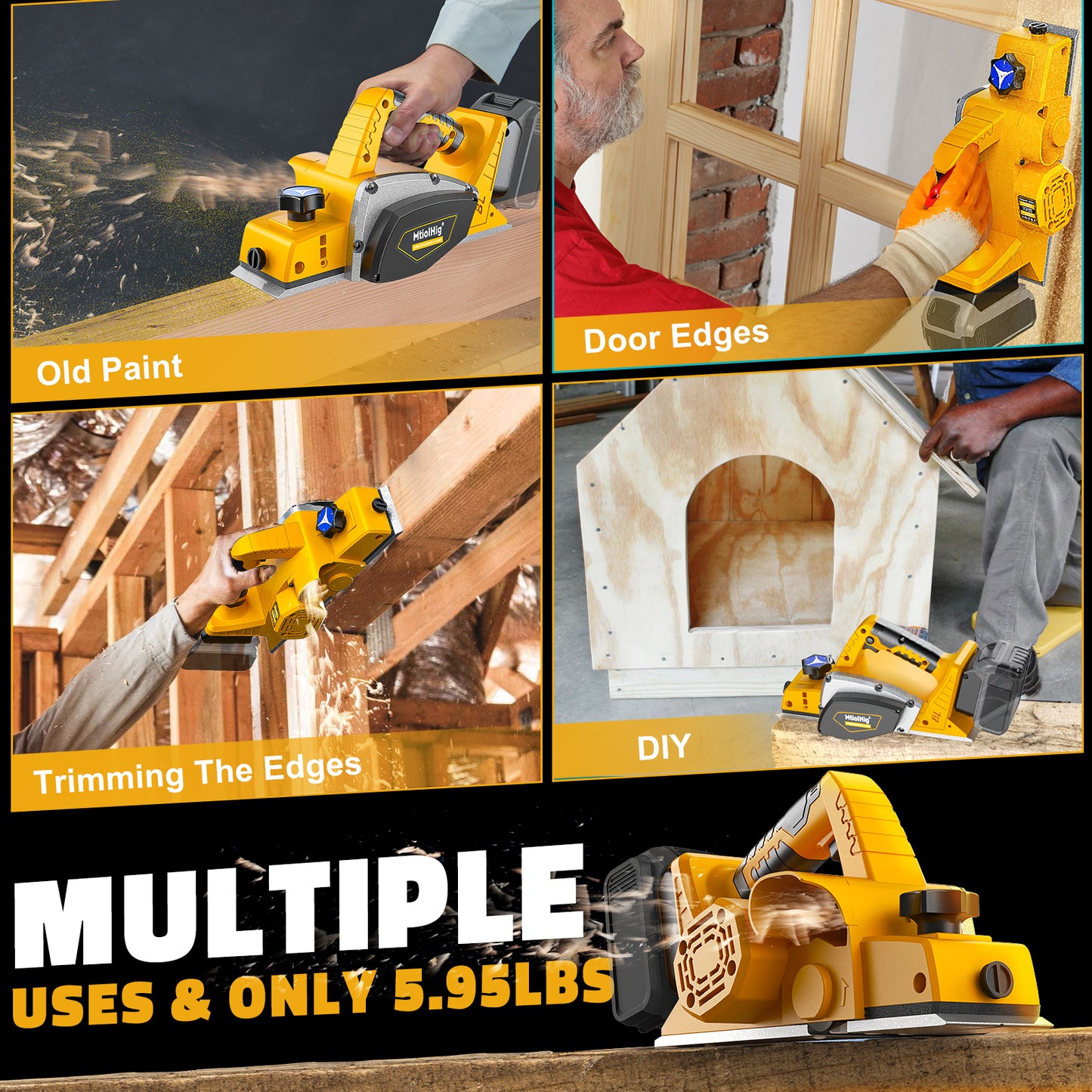 MtiolHig Cordless Electric Hand Planer: 3-1/4-Inch Handheld Planer Compatible with Dewalt 20V Battery (No Battery) - 15000 RPM Power Wood Planer for Woodworking, Carpentry, and Home DIY
